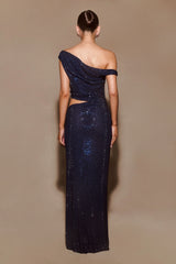 Kenny Diamante One Shoulder Maxi Dress Navy