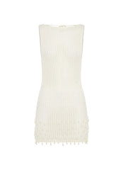 Miracle Beaded Crochet Mini Dress Ivory