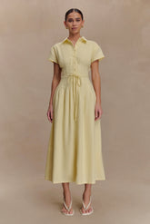 Aysha Buttoned Linen Midi Dress Lemon