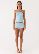 Bonita Button Mini Shorts Pale Blue