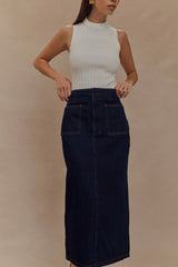 Fallon Denim Midi Skirt Indigo Blue