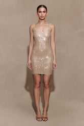 Jasmyn Hot Fix Mini Dress With Mesh Back Nude