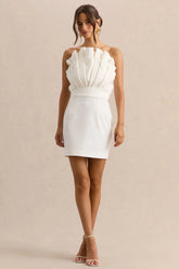 Pastoral White Ruffled Asymmetric Neck Mini Dress