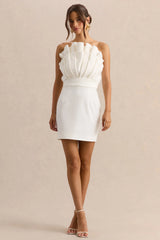 Pastoral White Ruffled Asymmetric Neck Mini Dress