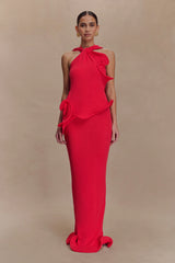 Caprice Halter Knit Maxi Dress Red