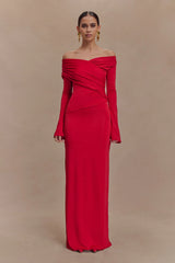 Therese Off Shoulder Ruched Maxi Dress Red