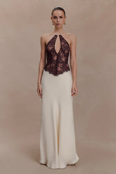 Sascha Lace And Satin Halter Maxi Dress Ivory Chocolate
