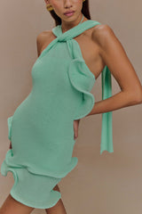 Caprice Halter Knit Mini Dress Lagoon