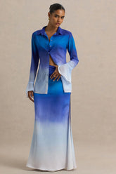 Serita Blue Ombre Satin Split Maxi Skirt