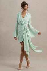 Doreen Mint Long Sleeve Wrap Mini Dress