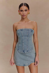 Alessia Embroidered Denim Corset Light Vintage
