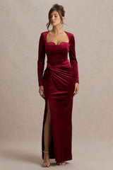 Fay Berry Velvet Corset Style Knot Maxi Dress