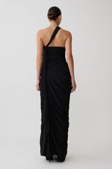 Micaela Chiffon Gathered Maxi Dress Black