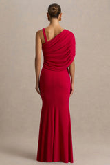 Sylvie Red Asymmetric Neck Maxi Dress