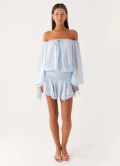 Eira Balloon Sleeve Mini Dress Baby Blue