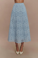 Arla Broderie Midi Skirt Pale Cornflower Blue