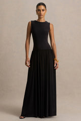 Rosalita Black Crew Neck Maxi Dress With Drop Waist