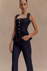 Neve Sleeveless Buttoned Denim Top Washed Indigo Blue