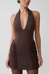 Anari Gathered Scuba Mini Dress Dark Chocolate