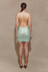 Jasmyn Hot Fix Mini Dress With Mesh Back Mint
