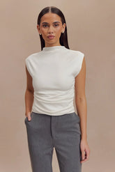 Ellia High Neck Sleeveless Top White