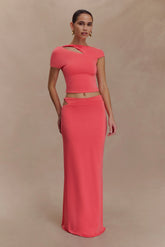 Haven Slinky Twist Midi Skirt Coral