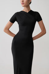 Junie Cross Over Neck Slinky Maxi Dress Black