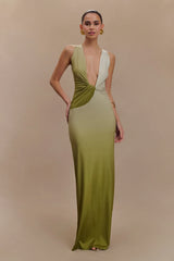 Stella Draped Slinky Maxi Dress Ombre Vintage Olive