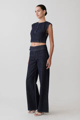 Sienna Flare Mid Rise Denim Jeans Indigo Pinstripe