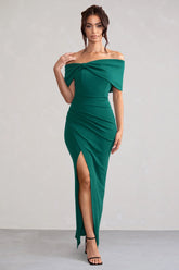 Eva Green Bardot Bow Detail Maxi Dress With Thigh Split