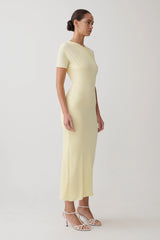 Junie Cross Over Neck Slinky Maxi Dress Lemon
