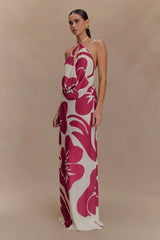 Katalina Chiffon Maxi Skirt Red Deco Fleur Print