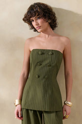 Fable Olive Pinstripe Bandeau Tailored Top