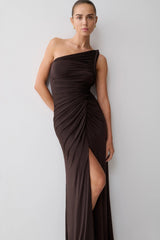 Ryn Twisted One Shoulder Maxi Dress Dark Chocolate