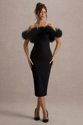 Alizzi Black Bardot Midi Dress With Ruffle Trim
