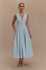Keely Cotton Sleeveless Midi Dress Sky Blue