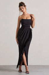 Chosen Black Bandeau Wrap Maxi Dress With Feather Trim