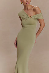 Ashford Asymmetrical Slinky Maxi Dress Sage