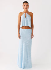 Mena Chiffon Spot Maxi Skirt Blue