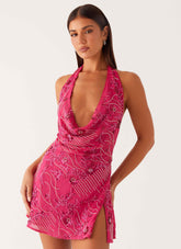 Cinzia Beaded Mini Dress Fuchsia