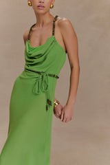 Elaine Chiffon Beaded Maxi Dress Green
