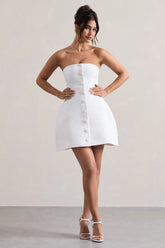 Anniston White Bandeau Tailored Buttoned Mini Dress