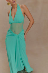 Jonna Chiffon And Mesh Maxi Dress Lagoon