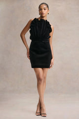 Polly Black Velvet Ruffled Strapless Mini Dress