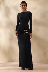 Astrielle Black Wide Neck With Gold Detail And Sash