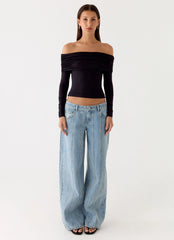 Johnny Low Rise Wide Leg Denim Jeans Light Blue Wash