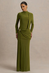 Melissa Olive Long Sleeve Wrap Maxi Dress With Draped Detailing