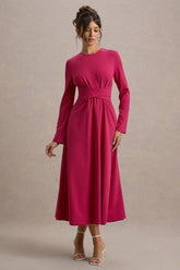 Cassiopeia Lemon Long Sleeve Midi Dress With Cross Waist