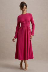 Cassiopeia Lemon Long Sleeve Midi Dress With Cross Waist