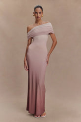 Cassandra Off Shoulder Slinky Maxi Dress Neutral Ombre